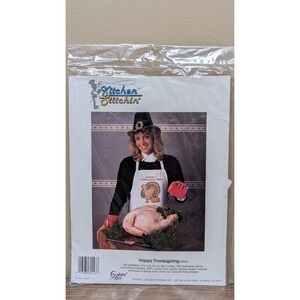 Candamar HAPPY THANKSGIVING Apron Cross Stitch Kit Turkey Vintage 90s Golden Bee